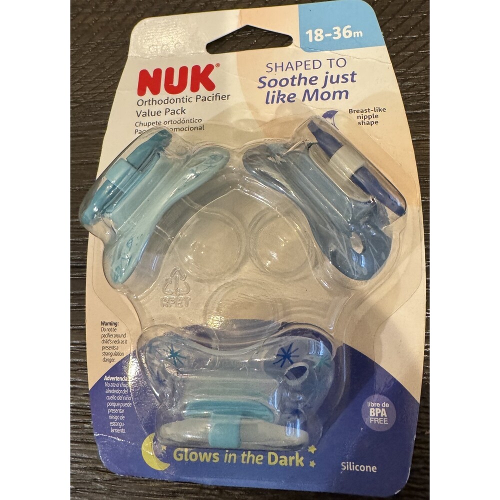 NUK Pack (3) Orthodontic Pacifier Blue 18-36 Months New